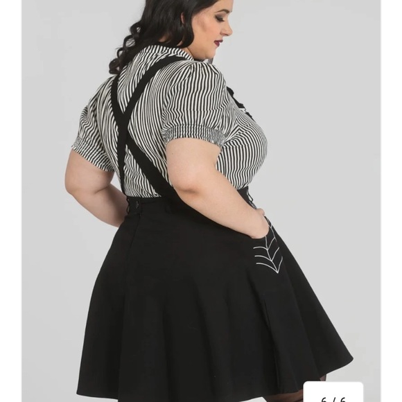 Hell Bunny Miss Muffet Pinafore Black Dress with Spider Web and Bat Design - Picture 6 of 6